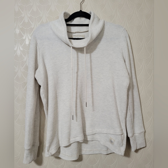 Straight Down Women's Medium Ivory Waffle Knit Thermal Long Sleeve Funnel Neck - Picture 1 of 7